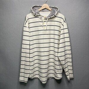 BYLT Mens Drop Cut L/S Hooded Henley Lux XXL Off-White Navy Striped